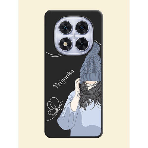 Girl With Blue Winter Outfiit Custom Text Design On Space Black Custom Soft Matte Mobile Back Cover - Redmi Note 14 Pro 5G Girl With Blue Winter Outfiit Custom Text Design On Space Black Custom Soft Matte Mobile Back Cover - Redmi Note 14 Pro 5G