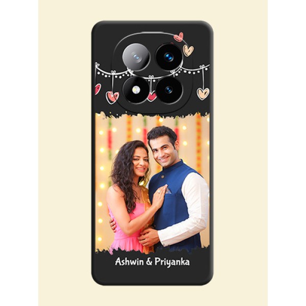 Pink Love Hangings with Name On Space Black Custom Soft Matte Mobile Back Cover - Redmi Note 14 Pro Plus 5G