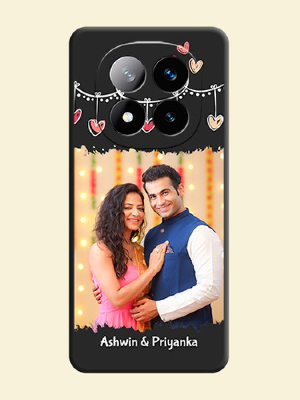 Pink Love Hangings with Name On Space Black Custom Soft Matte Mobile Back Cover - Redmi Note 14 Pro Plus 5G
