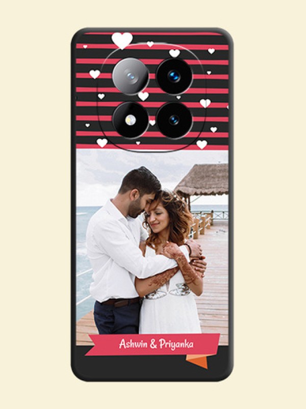 White Color Love Symbols with Pink Lines Pattern On Space Black Custom Soft Matte Mobile Back Cover - Redmi Note 14 Pro Plus 5G