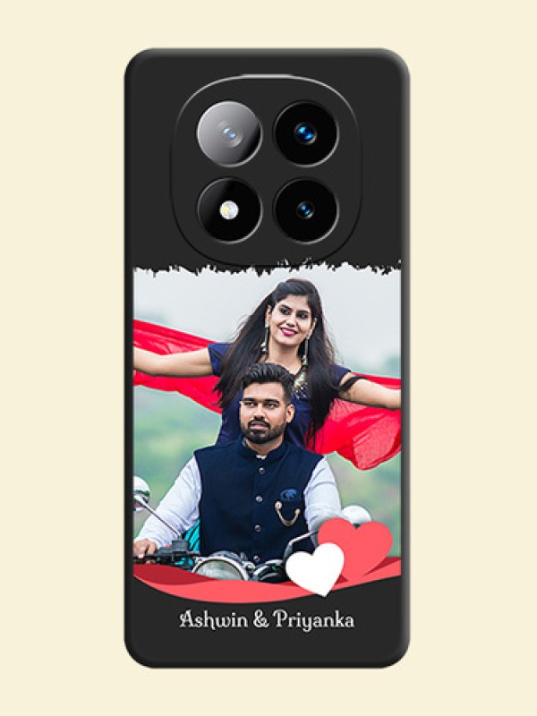 Pin Color Love Shaped Ribbon Design with Text On Space Black Custom Soft Matte Mobile Back Cover - Redmi Note 14 Pro Plus 5G