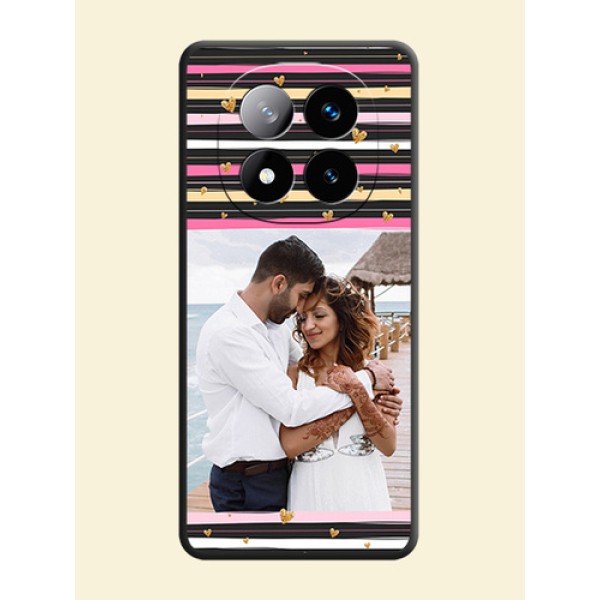 Multicolor Lines and Golden Love Symbols Design on Photo On Space Black Custom Soft Matte Mobile Back Cover - Redmi Note 14 Pro Plus 5G