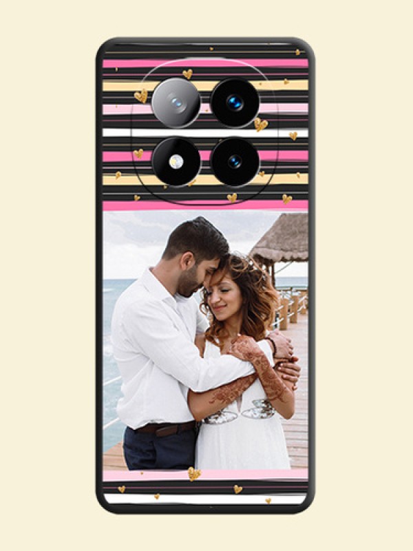 Multicolor Lines and Golden Love Symbols Design on Photo On Space Black Custom Soft Matte Mobile Back Cover - Redmi Note 14 Pro Plus 5G