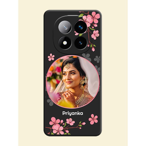 Round Image with Pink Color Floral Design on Photo On Space Black Custom Soft Matte Mobile Back Cover - Redmi Note 14 Pro Plus 5G Round Image with Pink Color Floral Design on Photo On Space Black Custom Soft Matte Mobile Back Cover - Redmi Note 14 Pro Plus 5G