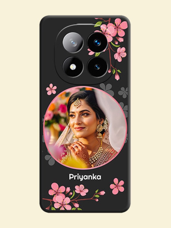 Round Image with Pink Color Floral Design on Photo On Space Black Custom Soft Matte Mobile Back Cover - Redmi Note 14 Pro Plus 5G