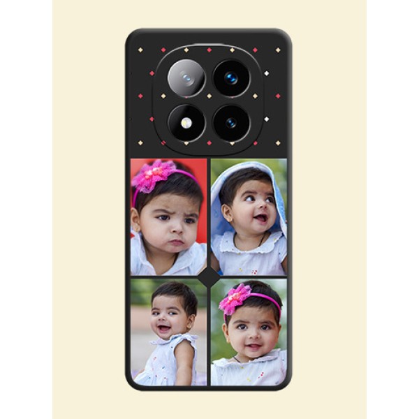 Multicolor Dotted Pattern with 4 Image Holder On Space Black Custom Soft Matte Mobile Back Cover - Redmi Note 14 Pro Plus 5G Multicolor Dotted Pattern with 4 Image Holder On Space Black Custom Soft Matte Mobile Back Cover - Redmi Note 14 Pro Plus 5G