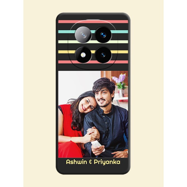 Color Stripes with Photo and Text on Photo On Space Black Custom Soft Matte Mobile Back Cover - Redmi Note 14 Pro Plus 5G Color Stripes with Photo and Text on Photo On Space Black Custom Soft Matte Mobile Back Cover - Redmi Note 14 Pro Plus 5G