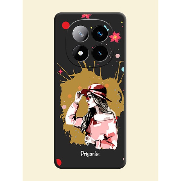 Mordern Lady With Color Splash Background With Custom Text On Space Black Custom Soft Matte Mobile Back Cover - Redmi Note 14 Pro Plus 5G