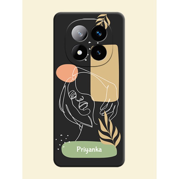 Custom Text With Line Art Of Women & Leaves Design On Space Black Custom Soft Matte Mobile Back Cover - Redmi Note 14 Pro Plus 5G Custom Text With Line Art Of Women & Leaves Design On Space Black Custom Soft Matte Mobile Back Cover - Redmi Note 14 Pro Plus 5G