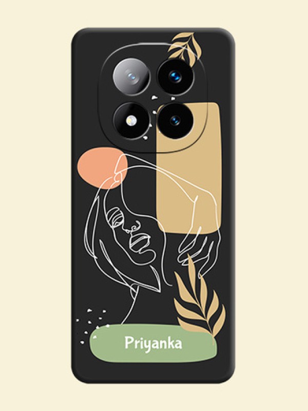Custom Text With Line Art Of Women & Leaves Design On Space Black Custom Soft Matte Mobile Back Cover - Redmi Note 14 Pro Plus 5G