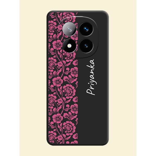 Pink Floral Pattern Design With Custom Text On Space Black Custom Soft Matte Mobile Back Cover - Redmi Note 14 Pro Plus 5G Pink Floral Pattern Design With Custom Text On Space Black Custom Soft Matte Mobile Back Cover - Redmi Note 14 Pro Plus 5G