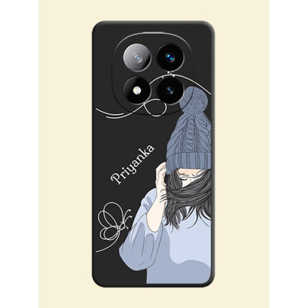 Girl With Blue Winter Outfiit Custom Text Design On Space Black Custom Soft Matte Mobile Back Cover - Redmi Note 14 Pro Plus 5G Girl With Blue Winter Outfiit Custom Text Design On Space Black Custom Soft Matte Mobile Back Cover - Redmi Note 14 Pro Plus 5G