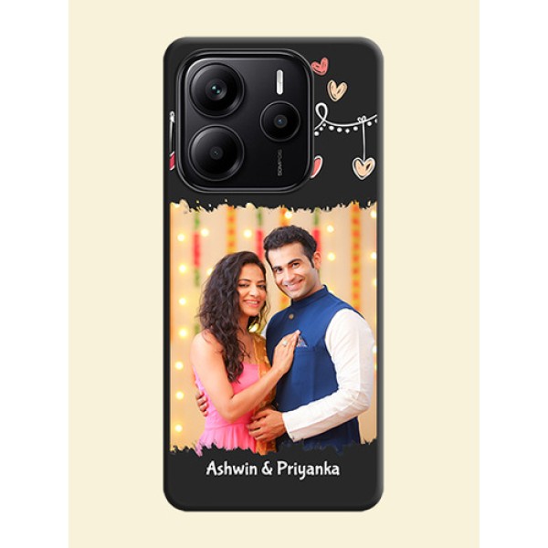 Pink Love Hangings with Name On Space Black Custom Soft Matte Mobile Back Cover - Redmi Note 14 SE 5G