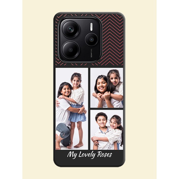 Wave Pattern with 3 Image Holder On Space Black Custom Soft Matte Mobile Back Cover - Redmi Note 14 SE 5G