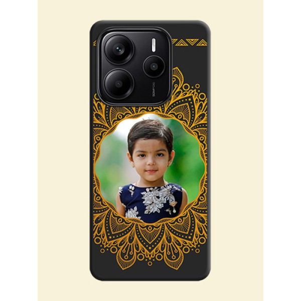 Round Image with Floral Design On Space Black Custom Soft Matte Mobile Back Cover - Redmi Note 14 SE 5G Round Image with Floral Design On Space Black Custom Soft Matte Mobile Back Cover - Redmi Note 14 SE 5G