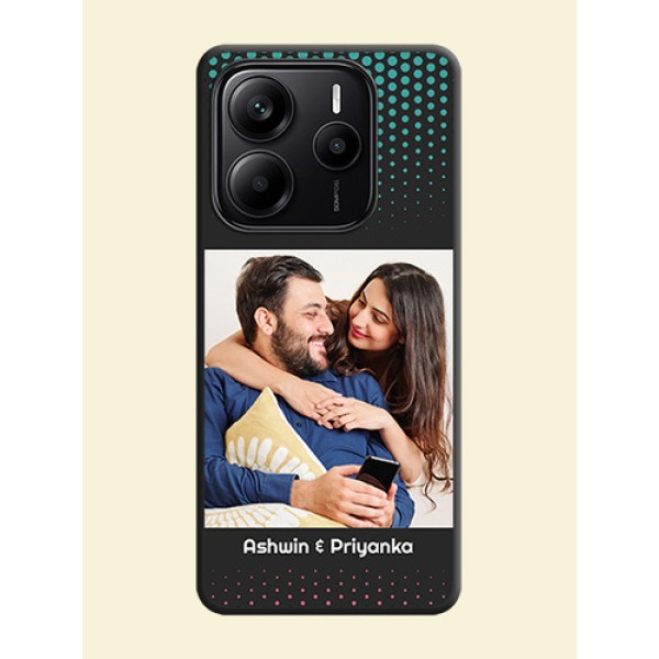 Faded Dots with Grunge Photo Frame and Text On Space Black Custom Soft Matte Mobile Back Cover - Redmi Note 14 SE 5G Faded Dots with Grunge Photo Frame and Text On Space Black Custom Soft Matte Mobile Back Cover - Redmi Note 14 SE 5G