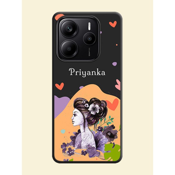 Namecase For Her With Fancy Lady Image On Space Black Custom Soft Matte Mobile Back Cover - Redmi Note 14 SE 5G Namecase For Her With Fancy Lady Image On Space Black Custom Soft Matte Mobile Back Cover - Redmi Note 14 SE 5G
