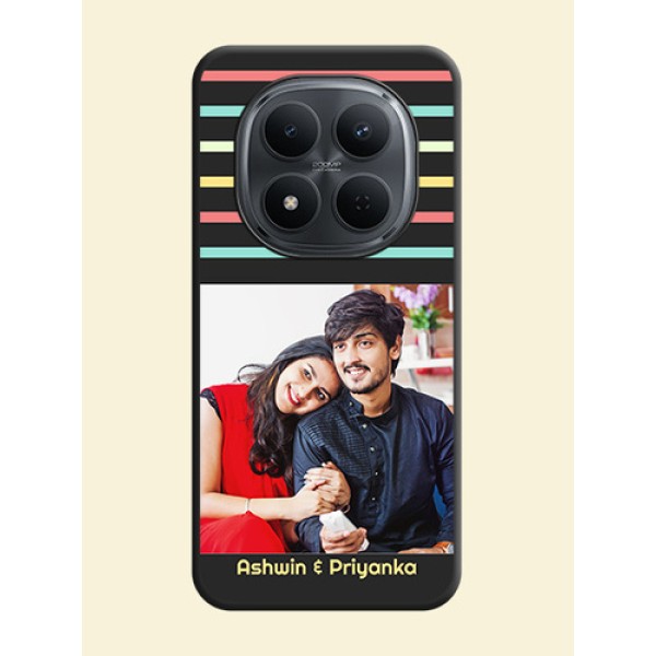 Color Stripes with Photo and Text on Photo On Space Black Custom Soft Matte Mobile Back Cover - Xiaomi Redmi Note 15 5G Color Stripes with Photo and Text on Photo On Space Black Custom Soft Matte Mobile Back Cover - Xiaomi Redmi Note 15 5G