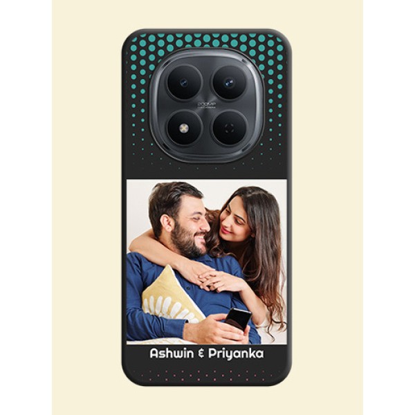 Faded Dots with Grunge Photo Frame and Text On Space Black Custom Soft Matte Mobile Back Cover - Xiaomi Redmi Note 15 5G Faded Dots with Grunge Photo Frame and Text On Space Black Custom Soft Matte Mobile Back Cover - Xiaomi Redmi Note 15 5G