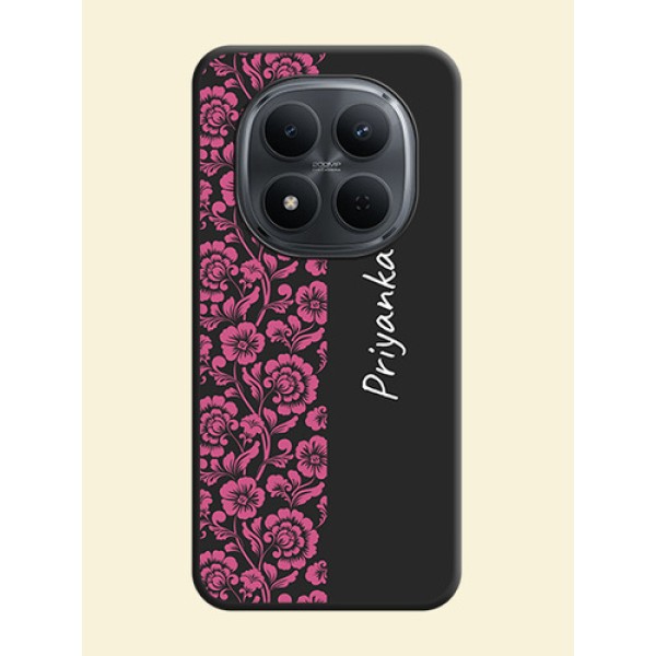 Pink Floral Pattern Design With Custom Text On Space Black Custom Soft Matte Mobile Back Cover - Xiaomi Redmi Note 15 5G Pink Floral Pattern Design With Custom Text On Space Black Custom Soft Matte Mobile Back Cover - Xiaomi Redmi Note 15 5G