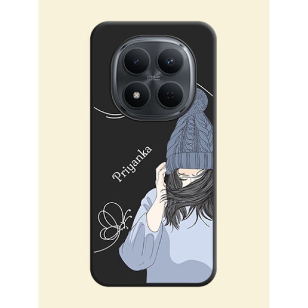 Girl With Blue Winter Outfiit Custom Text Design On Space Black Custom Soft Matte Mobile Back Cover - Xiaomi Redmi Note 15 5G Girl With Blue Winter Outfiit Custom Text Design On Space Black Custom Soft Matte Mobile Back Cover - Xiaomi Redmi Note 15 5G