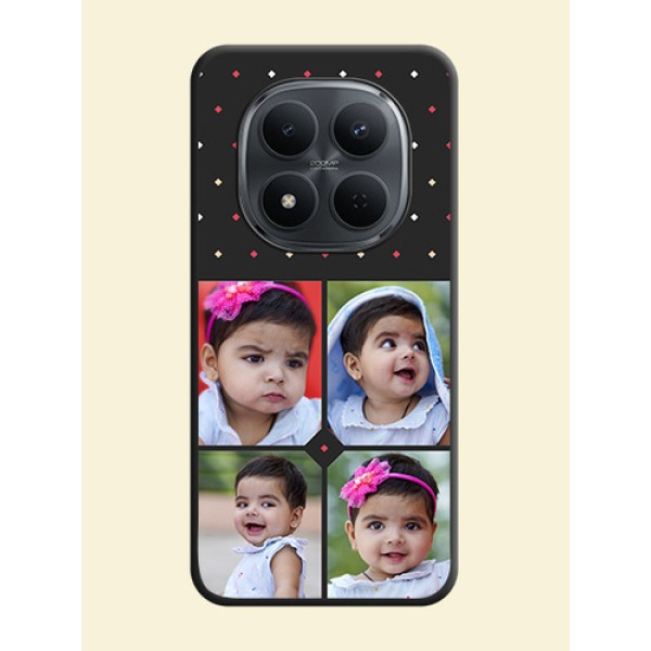 Multicolor Dotted Pattern with 4 Image Holder On Space Black Custom Soft Matte Mobile Back Cover - Xiaomi Redmi Note 15 Pro 5G Multicolor Dotted Pattern with 4 Image Holder On Space Black Custom Soft Matte Mobile Back Cover - Xiaomi Redmi Note 15 Pro 5G