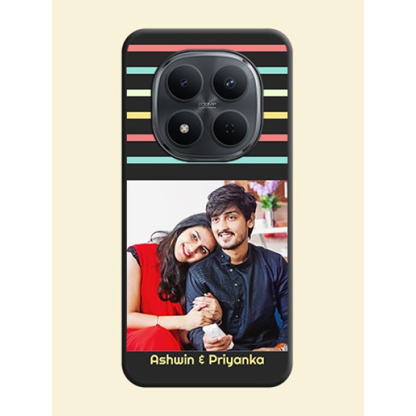 Color Stripes with Photo and Text on Photo On Space Black Custom Soft Matte Mobile Back Cover - Xiaomi Redmi Note 15 Pro 5G Color Stripes with Photo and Text on Photo On Space Black Custom Soft Matte Mobile Back Cover - Xiaomi Redmi Note 15 Pro 5G
