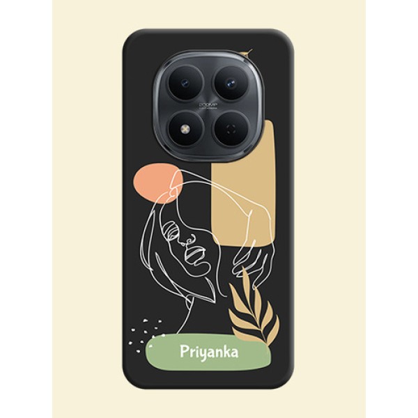 Custom Text With Line Art Of Women & Leaves Design On Space Black Custom Soft Matte Mobile Back Cover - Xiaomi Redmi Note 15 Pro 5G Custom Text With Line Art Of Women & Leaves Design On Space Black Custom Soft Matte Mobile Back Cover - Xiaomi Redmi Note 15 Pro 5G