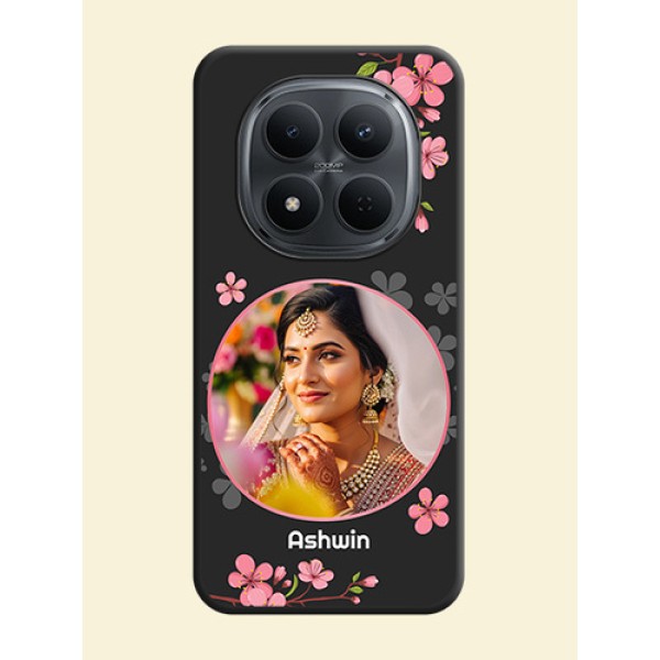 Round Image with Pink Color Floral Design on Photo On Space Black Custom Soft Matte Mobile Back Cover - Xiaomi Redmi Note 15 Pro Plus 5G Round Image with Pink Color Floral Design on Photo On Space Black Custom Soft Matte Mobile Back Cover - Xiaomi Redmi Note 15 Pro Plus 5G