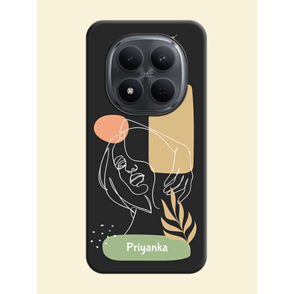 Custom Text With Line Art Of Women & Leaves Design On Space Black Custom Soft Matte Mobile Back Cover - Xiaomi Redmi Note 15 Pro Plus 5G Custom Text With Line Art Of Women & Leaves Design On Space Black Custom Soft Matte Mobile Back Cover - Xiaomi Redmi Note 15 Pro Plus 5G