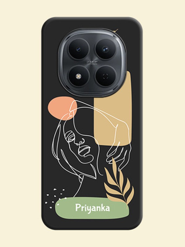 Custom Text With Line Art Of Women & Leaves Design On Space Black Custom Soft Matte Mobile Back Cover - Xiaomi Redmi Note 15 Pro Plus 5G