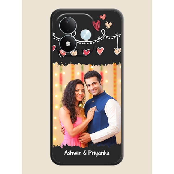Pink Love Hangings with Name On Space Black Custom Soft Matte Mobile Back Cover - Xiaomi Redmi Note 17 5G Pink Love Hangings with Name On Space Black Custom Soft Matte Mobile Back Cover - Xiaomi Redmi Note 17 5G