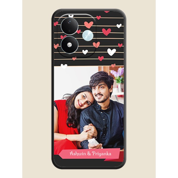 Love Pattern with Name on Pink Ribbon on Photo On Space Black Custom Soft Matte Mobile Back Cover - Xiaomi Redmi Note 17 5G