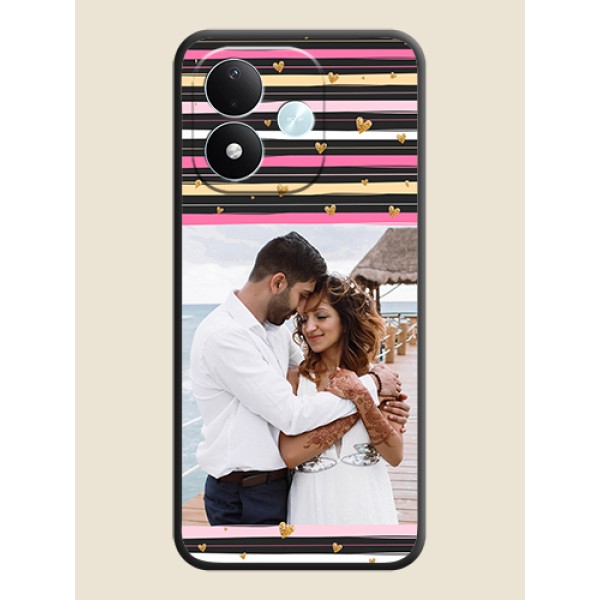 Multicolor Lines and Golden Love Symbols Design on Photo On Space Black Custom Soft Matte Mobile Back Cover - Xiaomi Redmi Note 17 5G