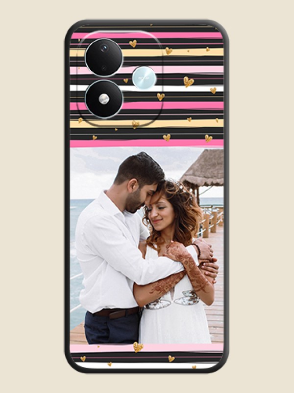Multicolor Lines and Golden Love Symbols Design on Photo On Space Black Custom Soft Matte Mobile Back Cover - Xiaomi Redmi Note 17 5G