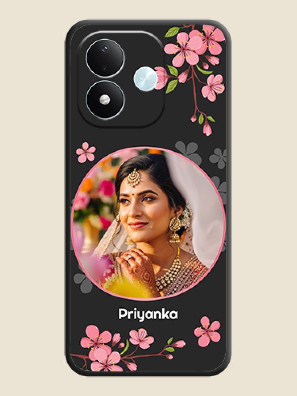 Round Image with Pink Color Floral Design on Photo On Space Black Custom Soft Matte Mobile Back Cover - Xiaomi Redmi Note 17 5G