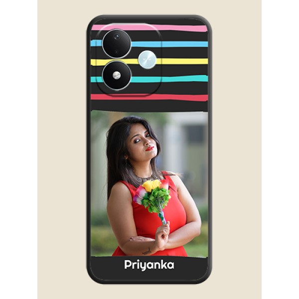 Multicolor Lines with Image On Space Black Custom Soft Matte Mobile Back Cover - Xiaomi Redmi Note 17 5G