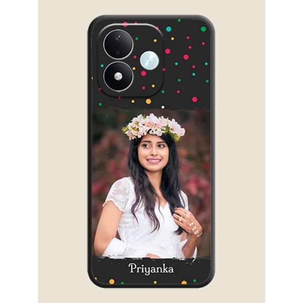 Multicolor Dotted Pattern with Text On Space Black Custom Soft Matte Mobile Back Cover - Xiaomi Redmi Note 17 5G Multicolor Dotted Pattern with Text On Space Black Custom Soft Matte Mobile Back Cover - Xiaomi Redmi Note 17 5G