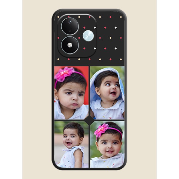 Multicolor Dotted Pattern with 4 Image Holder On Space Black Custom Soft Matte Mobile Back Cover - Xiaomi Redmi Note 17 5G Multicolor Dotted Pattern with 4 Image Holder On Space Black Custom Soft Matte Mobile Back Cover - Xiaomi Redmi Note 17 5G