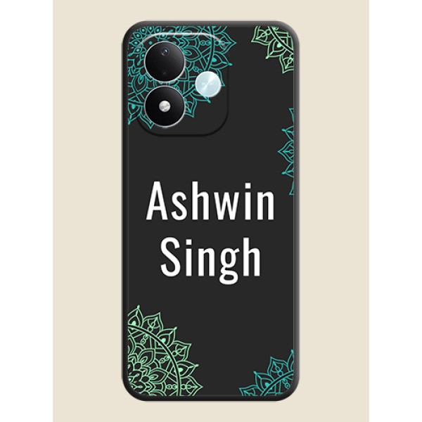 Your Name with Floral Design On Space Black Custom Soft Matte Mobile Back Cover - Xiaomi Redmi Note 17 5G