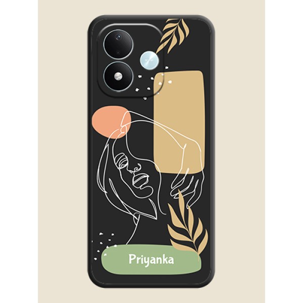 Custom Text With Line Art Of Women & Leaves Design On Space Black Custom Soft Matte Mobile Back Cover - Xiaomi Redmi Note 17 5G Custom Text With Line Art Of Women & Leaves Design On Space Black Custom Soft Matte Mobile Back Cover - Xiaomi Redmi Note 17 5G