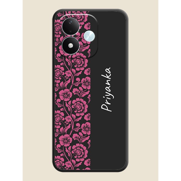 Pink Floral Pattern Design With Custom Text On Space Black Custom Soft Matte Mobile Back Cover - Xiaomi Redmi Note 17 5G Pink Floral Pattern Design With Custom Text On Space Black Custom Soft Matte Mobile Back Cover - Xiaomi Redmi Note 17 5G