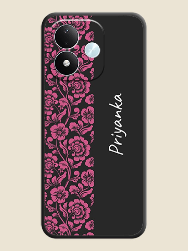 Pink Floral Pattern Design With Custom Text On Space Black Custom Soft Matte Mobile Back Cover - Xiaomi Redmi Note 17 5G