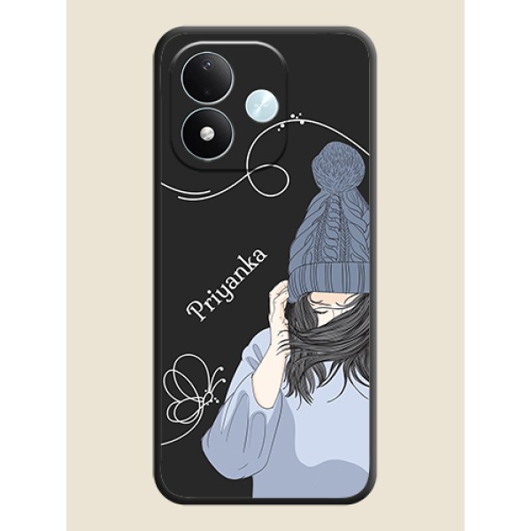 Girl With Blue Winter Outfiit Custom Text Design On Space Black Custom Soft Matte Mobile Back Cover - Xiaomi Redmi Note 17 5G Girl With Blue Winter Outfiit Custom Text Design On Space Black Custom Soft Matte Mobile Back Cover - Xiaomi Redmi Note 17 5G