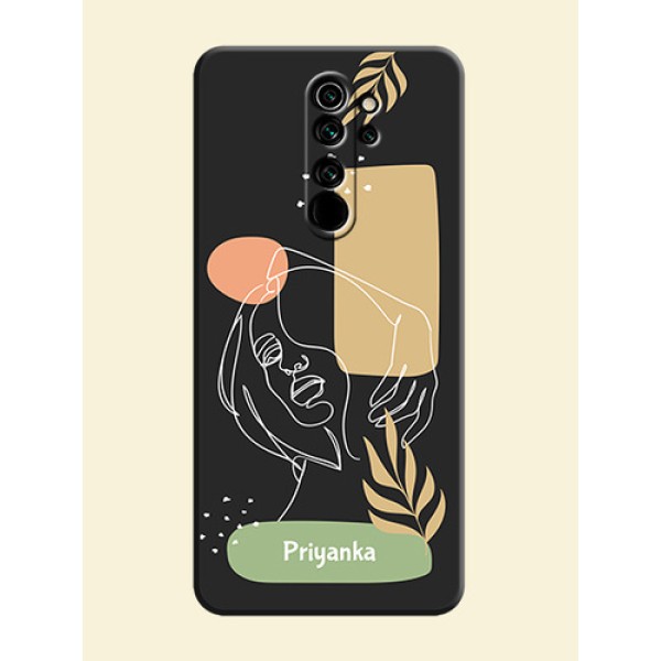 Custom Text With Line Art Of Women & Leaves Design On Space Black Personalized Soft Matte Phone Covers -Xiaomi Redmi Note 8 Pro