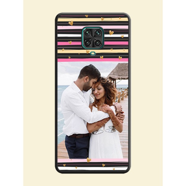 Multicolor Lines and Golden Love Symbols Design on Photo on Space Black Soft Matte Mobile Cover - Redmi Note 9 Pro Max Multicolor Lines and Golden Love Symbols Design on Photo on Space Black Soft Matte Mobile Cover - Redmi Note 9 Pro Max