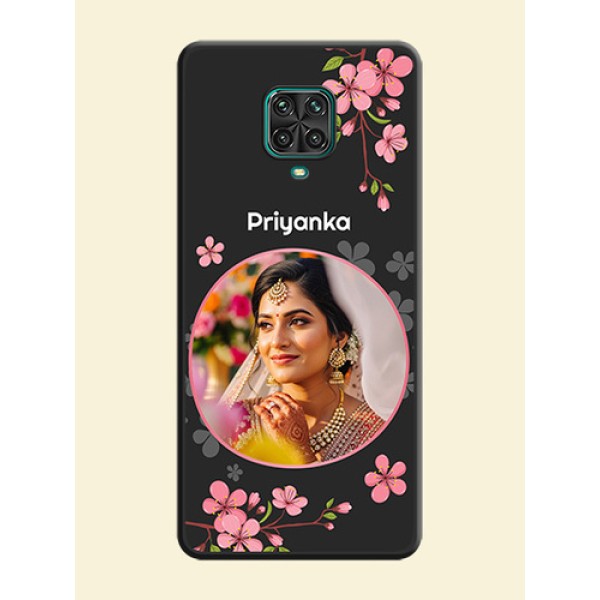Round Image with Pink Color Floral Design on Photo on Space Black Soft Matte Back Cover - Redmi Note 9 Pro Max