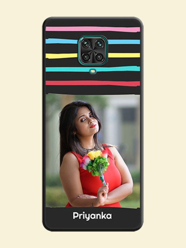 Multicolor Lines with Image on Space Black Personalized Soft Matte Phone Covers - Redmi Note 9 Pro Max