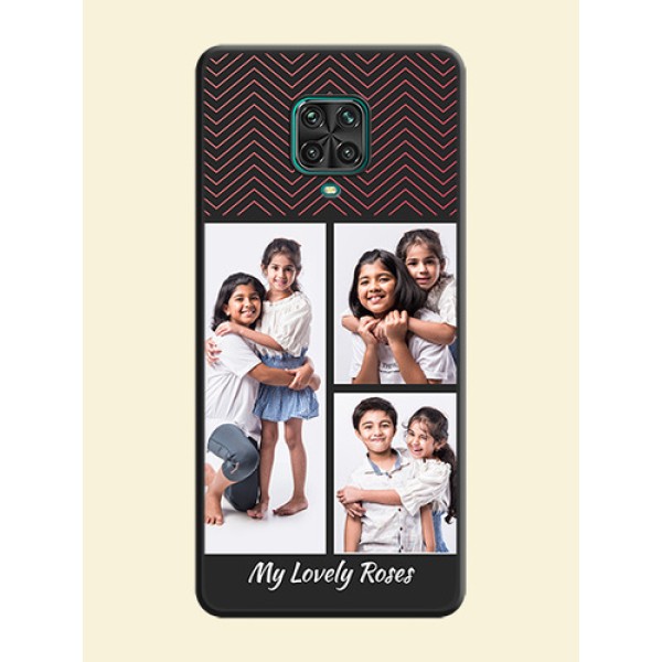 Wave Pattern with 3 Image Holder on Space Black Custom Soft Matte Back Cover - Redmi Note 9 Pro Max Wave Pattern with 3 Image Holder on Space Black Custom Soft Matte Back Cover - Redmi Note 9 Pro Max
