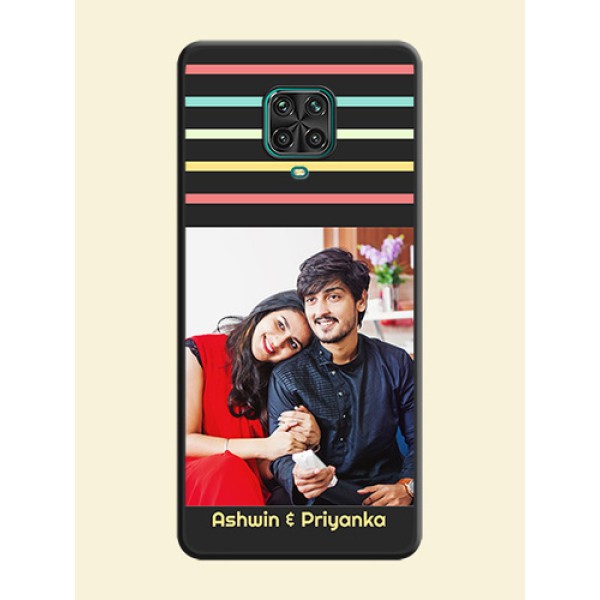 Color Stripes with Photo and Text on Photo on Space Black Soft Matte Mobile Case - Redmi Note 9 Pro Max Color Stripes with Photo and Text on Photo on Space Black Soft Matte Mobile Case - Redmi Note 9 Pro Max